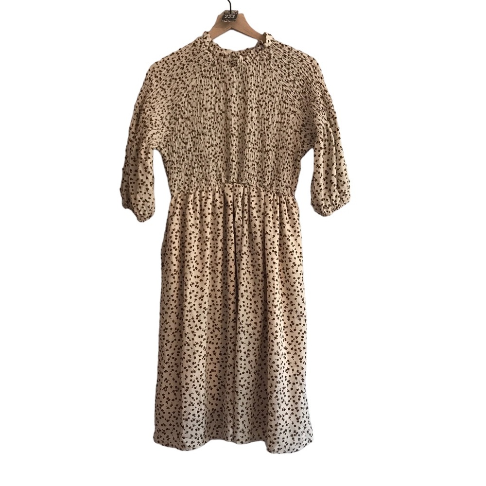 Cream Ditsy Floral Smocked Maternity Dress - Medium